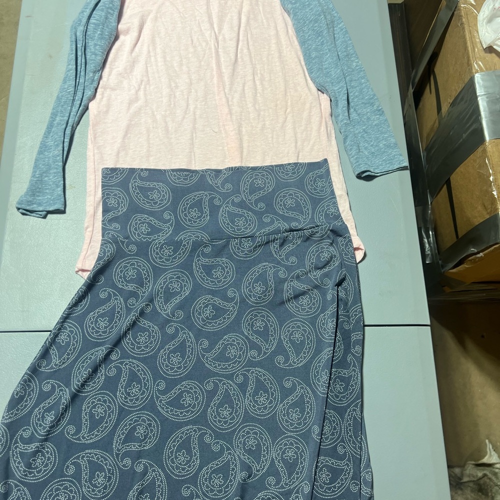 Paisley Patterned Grey Skirt with Shirt and Cami